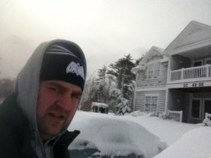 While shoveling on Saturday.