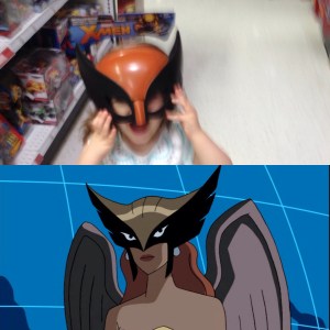 G as Hawkgirl at Toys R Us and the REAL Hawkgirl.